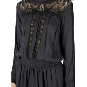 Navy Black Crochet Lace w/ Pockets Blouson Long Sleeve Dress size 4